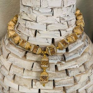 Gold Openwork Beads Crystals Y Statement Necklace